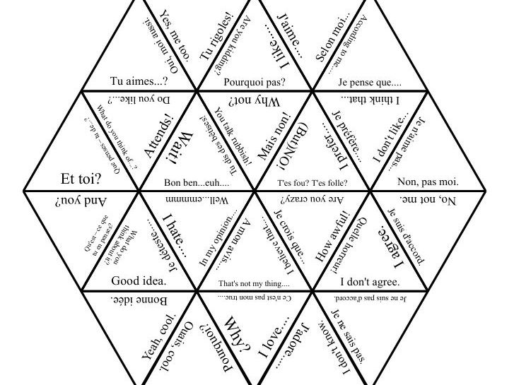 Tarsia - French - group talk vocabulary and sentences