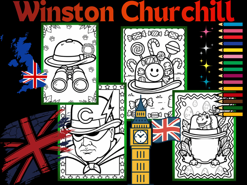 World War II Winston Churchill Coloring Pages | Unique Hat Designs for Kids