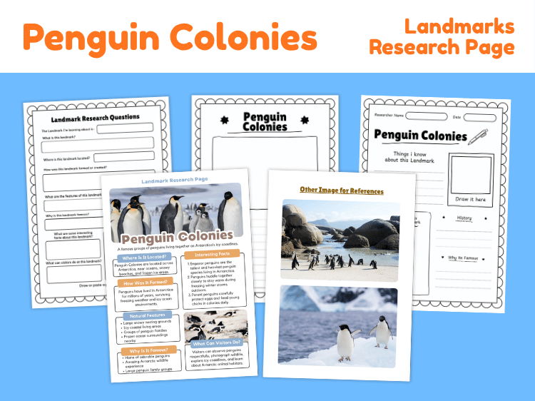 Penguin Colonies Research Project | Antarctica Landmark Worksheets