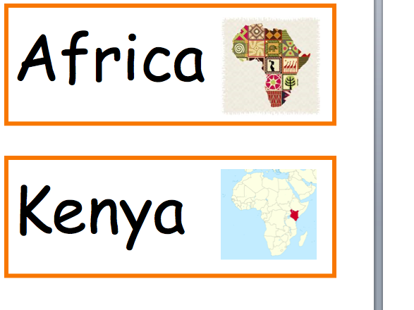 22 Colourful Kenya Africa key words with picture cards