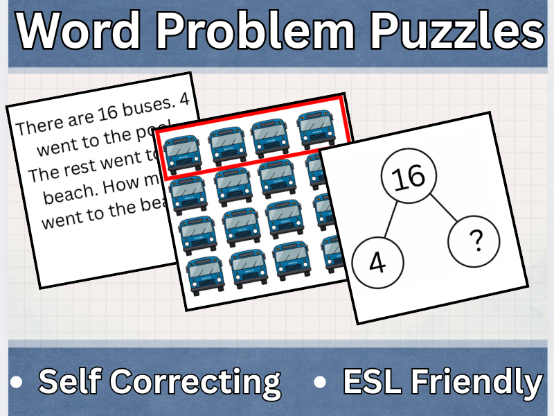Word Problem Puzzles & Number Bonds 1st Grade Math Centers ESL & SpEd Support