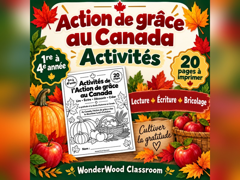 Activités de l'Action de grâce au Canada - 1re à 4e année