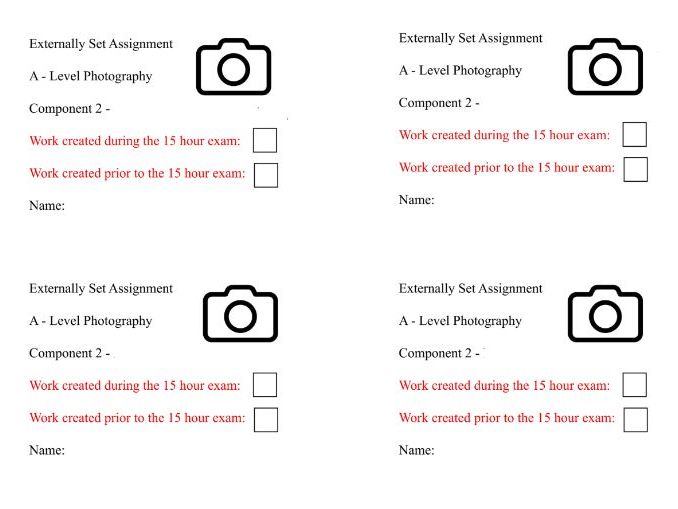 A-Level Art 15-Hour Exam Label