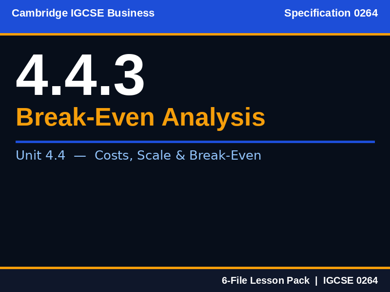 Cambridge IGCSE Business 0264 | 4.4.3 Break-Even Analysis | Lesson Pack