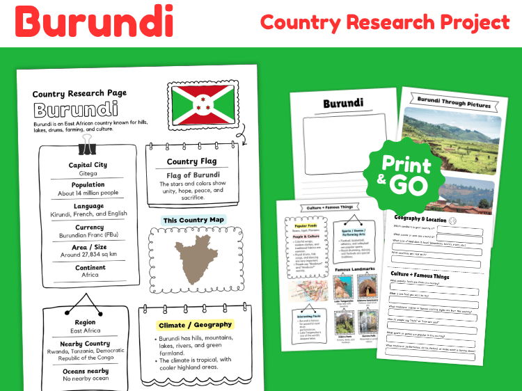 Burundi Country Research Project | Geography & Culture Worksheets