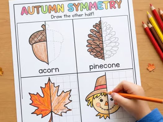 Fall Symmetry Drawing & Tracing Worksheets – Autumn Draw the Other Half Activiti