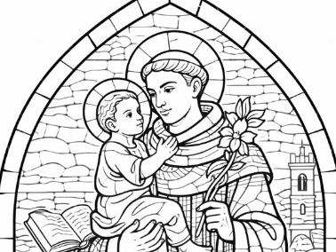 Stained Glass Saints- St Anthony of Padua Colouring Page
