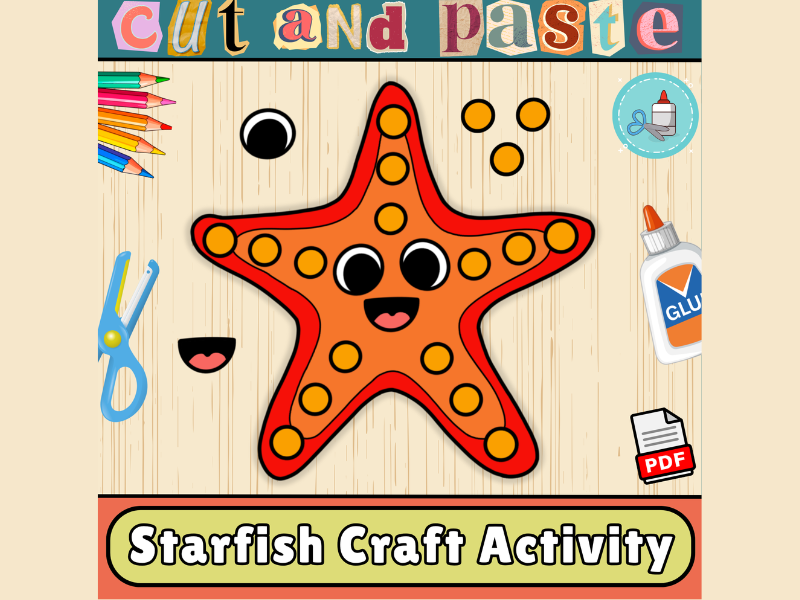 Starfish Craft Template-Ocean Animals Bulletin Board Craft-Summer Cut & Paste Activity