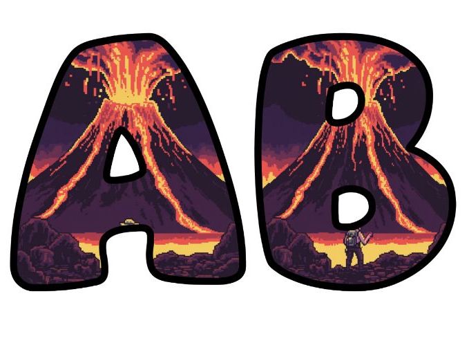 Volcano Retro 8-Bit Pixel Alphabet Letters | Classroom Display, A-Z 0-9