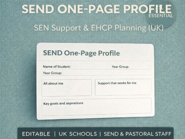 SEND One-Page Profile | Editable Template for SEN Support & EHCP Planning