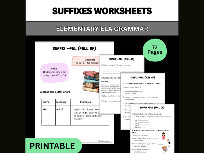 Suffixes Worksheets for Elementary Grammar