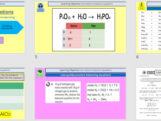 KS4 Triple Chemistry U3 Quantitative Chemistry – Complete PowerPoint Using Moles to Balance Equation