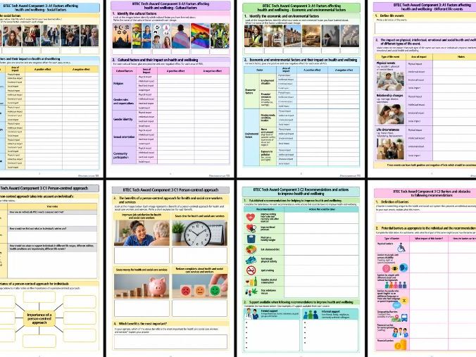 BTEC Tech Award Health & Social Care Component 3 revision activities & PEE
