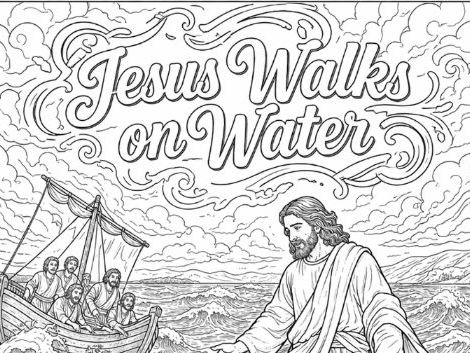 Jesus Walks on Water Bible Story Colouring Page