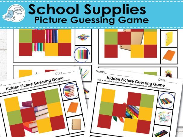 School Supplies Hidden Picture Guessing Game | 10 Pages | Preschool, ESL, Montessori