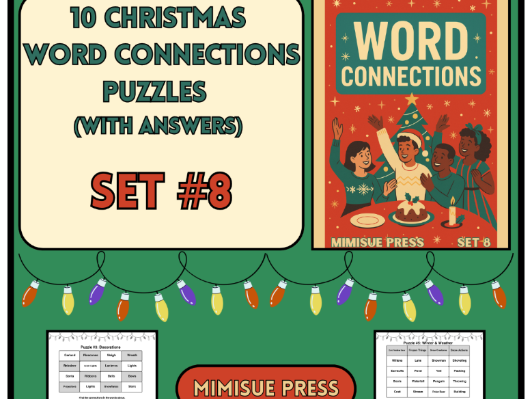 10 Christmas Word Connections Puzzles SET 8 (Holiday/Party Game)