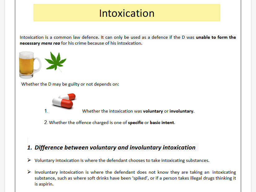 BTEC Law Unit 3 - Learning Aim D - General Defence PowerPoints and Booklet. Pearson examiner author