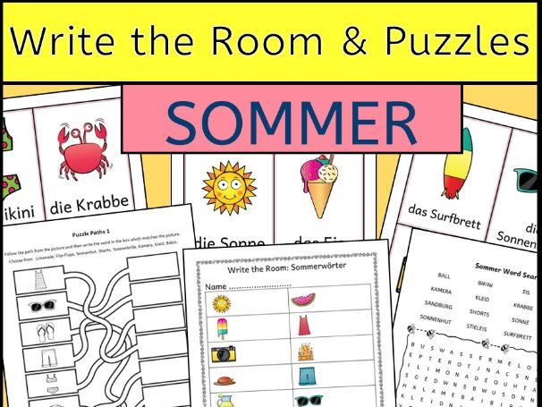 German Sommer Summer Vocabulary activities - Write the Room and Puzzles