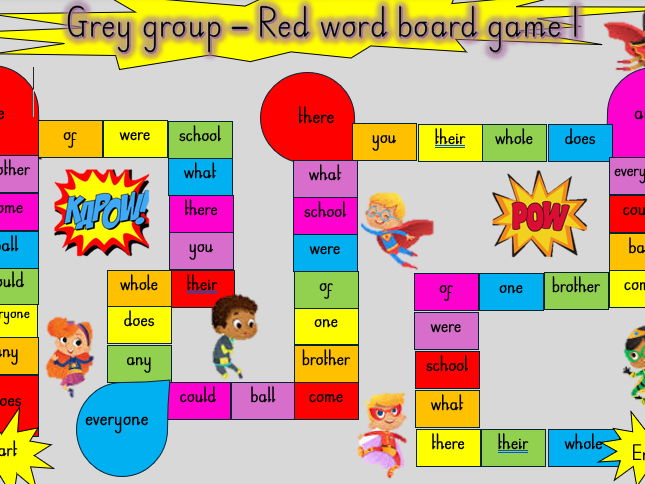 Red word (tricky word) board game