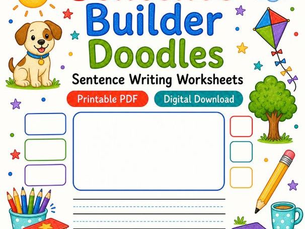 Sentence Builder Doodles | Sentence Writing Worksheets | Printable PDF | Digital Download