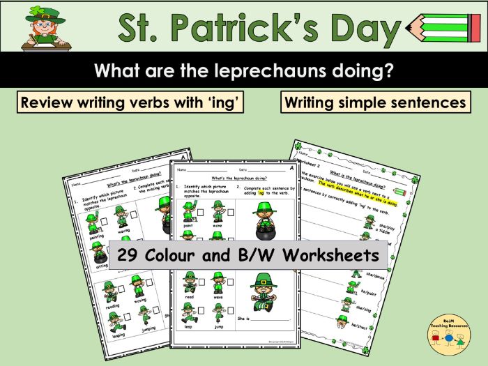 St Patricks Day Worksheets Verbs Leprechauns