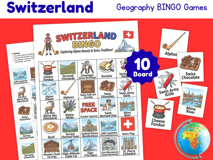 Switzerland Geography Bingo | Country Study Game for Kids