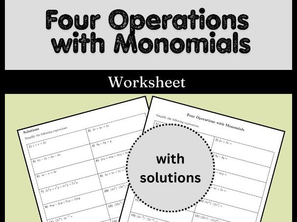 Four Operations with Monomials Worksheet (with solutions)