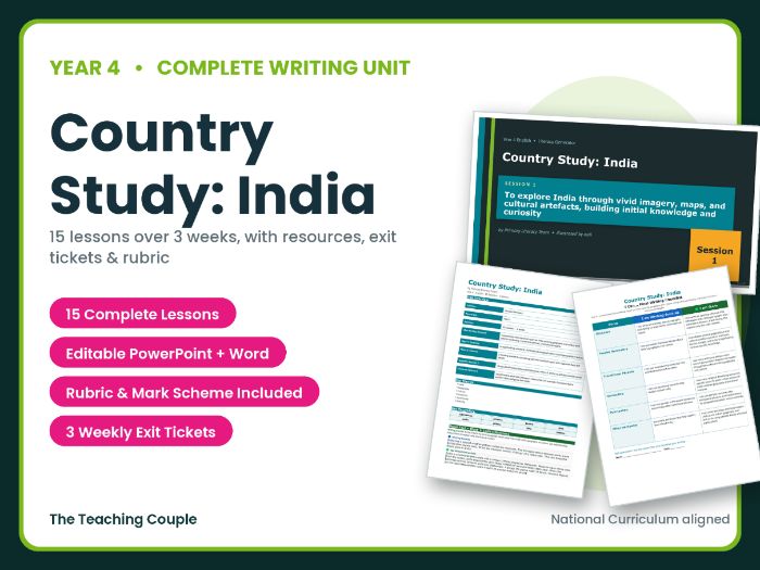 Country Study: India | Year 4 English Unit | 15 Complete Lessons + Resources + Mark Scheme