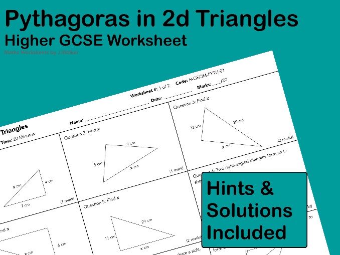 GCSE Maths Worksheet: Pythagoras in 2d Triangles - Higher Tier