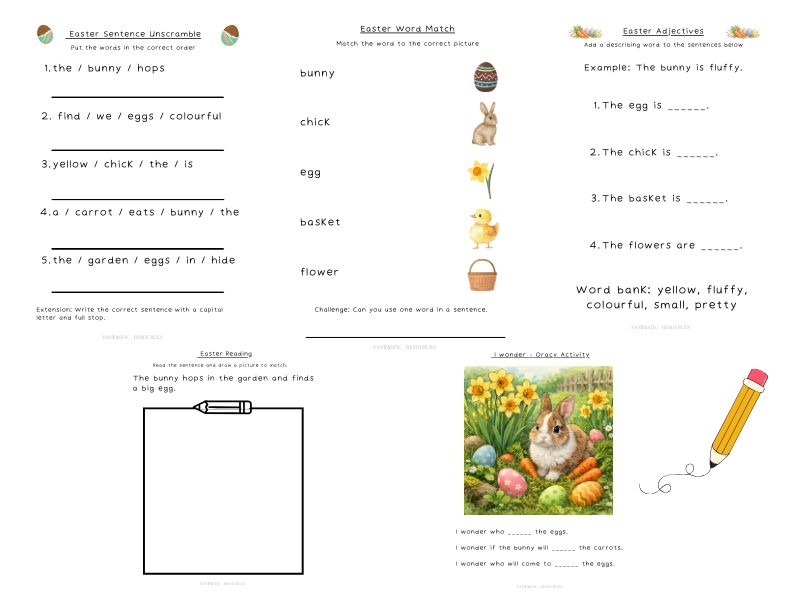 KS1 Easter English Activities (9 Worksheets) – Sentence Writing ...