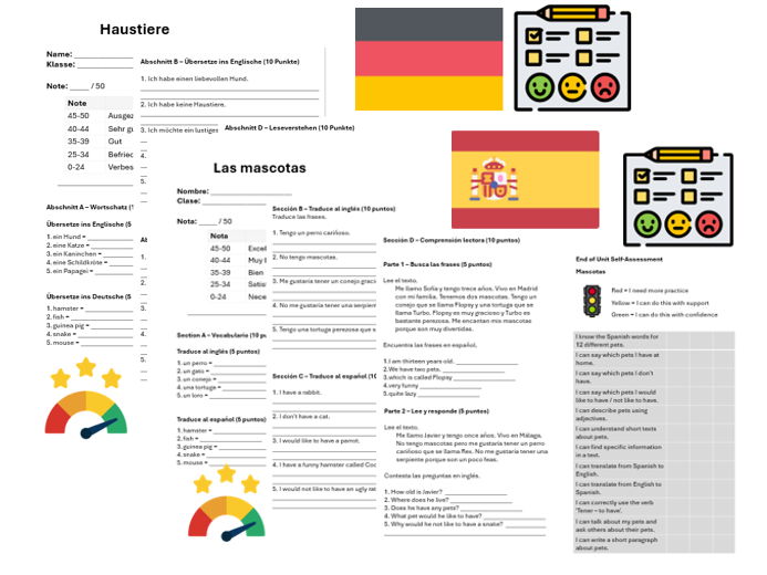 Pets (German & Spanish) – Assessment, Mark Scheme & Self Assessment