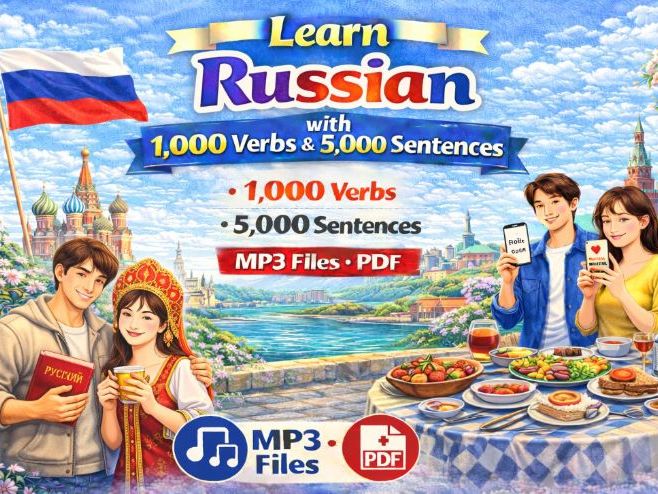 Learn Russian with 1,000 Verbs, Conjugation, 5,000 Sentences(MP3 & PDF )