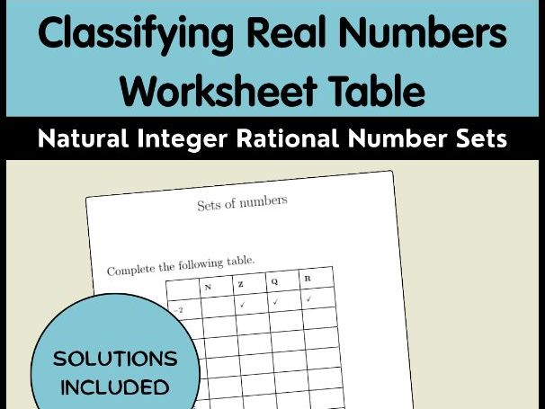 Classifying Real Numbers Worksheet Table Natural Integer Rational Number Sets