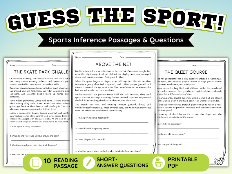 Guess the Sport Reading Comprehension | Sports Inference Passages & Questions