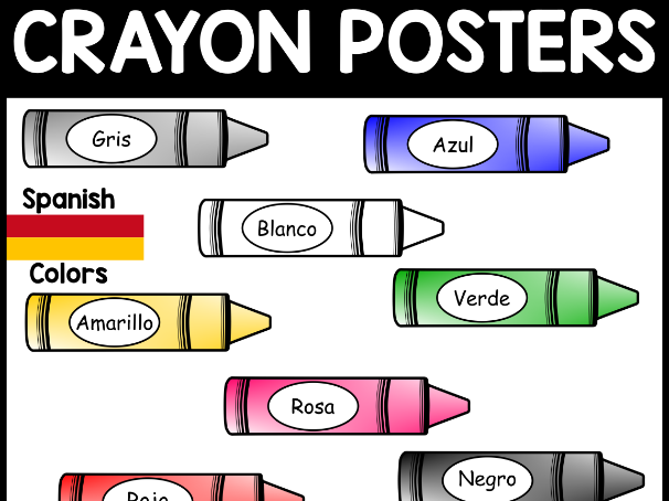 Crayon Colour Posters - Spanish Classroom Display - Back to School - 11 Bright Colours - EYFS/Recept