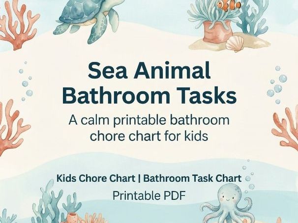 Sea Animal Bathroom Tasks | Kids Chore Chart | Printable PDF | Bathroom Task Chart