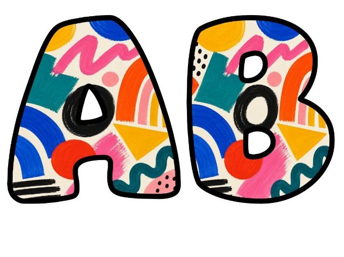 Painted Abstract Shapes Bubble Letters | Art and Music Bulletin Board Letters