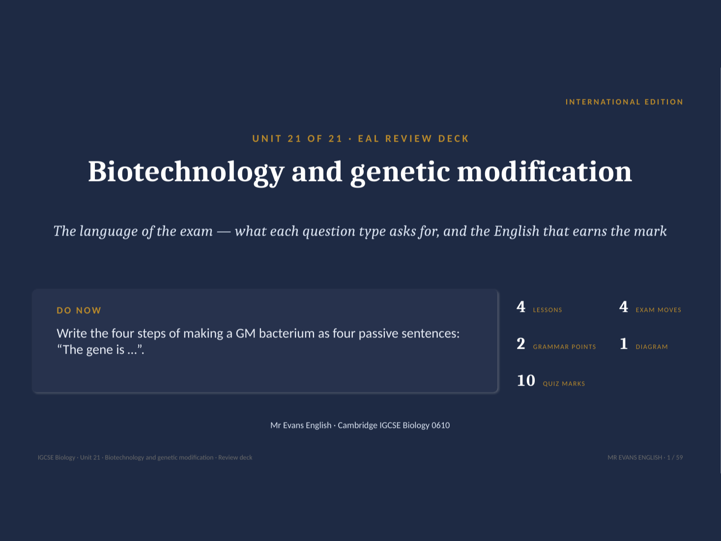 IGCSE Biology 0610 U21 Biotechnology & Genetic Modification