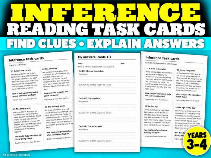Inference Reading Task Cards Years 3-4 | Find Clues and Explain Answers