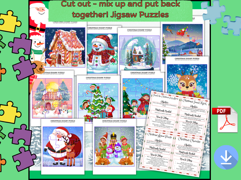 Christmas Fun Pack – Engaging Holiday Activities for PreK–3rd Grade, Cut Out Jigsaw Puzzles To Mix