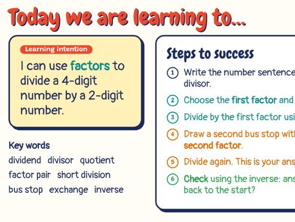 Long division (with factors) lesson and hunt