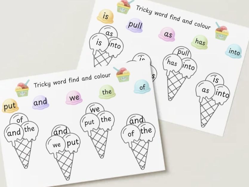 Phase 2 tricky word find and colour