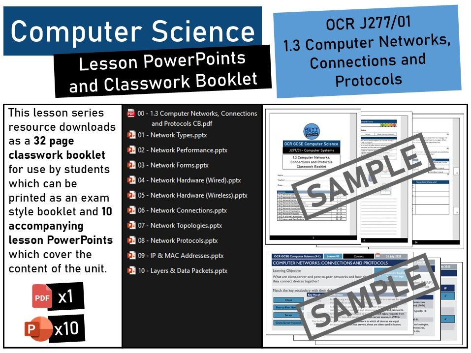 OCR GCSE Computer Science (J277) 1.3 Computer Networks, Connections and Protocols PowerPoints and Bo