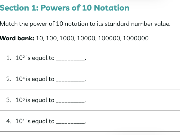 Power of 10 - Worksheet