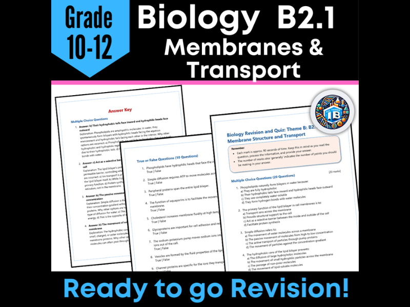 IB DP Biology B2.1 Membranes and Transport Quiz and Revision Worksheets 2026