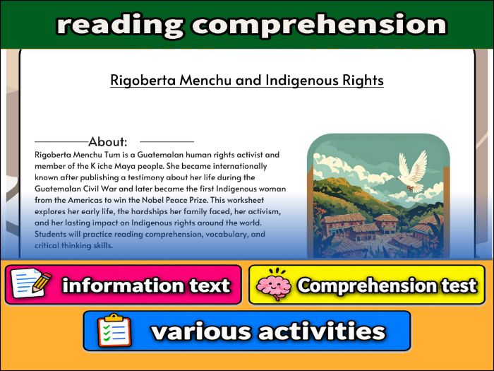 Rigoberta Menchu and Indigenous Rights  & Comprehension Test