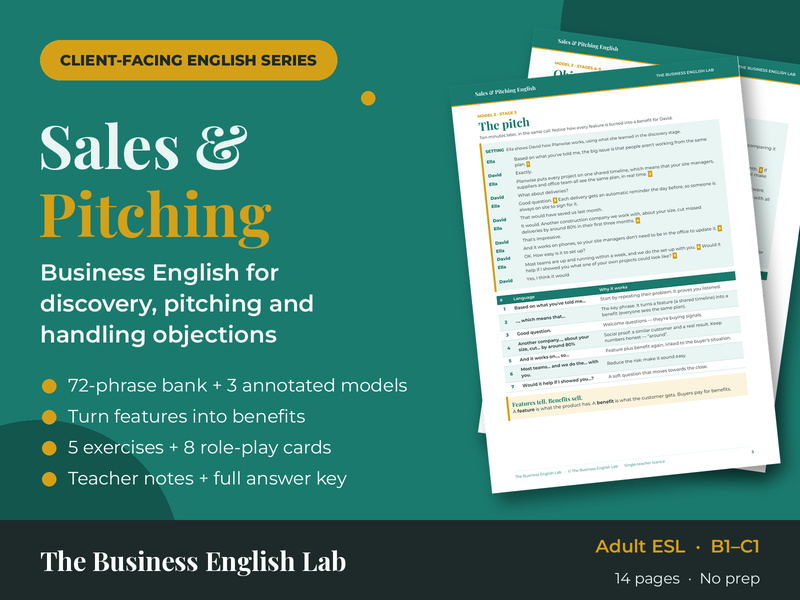 Business English Sales & Pitching Lesson | Adult ESL B1-C1