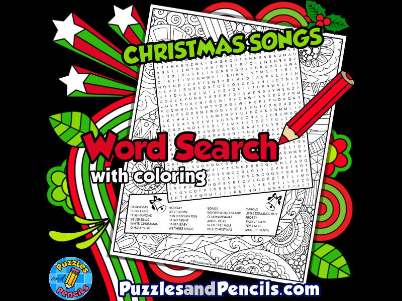 Christmas Songs Word Search Puzzle Activity Page Holiday Songs