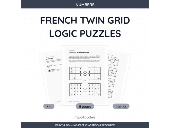French Twin Grid Logic Puzzles | 11 Sheets