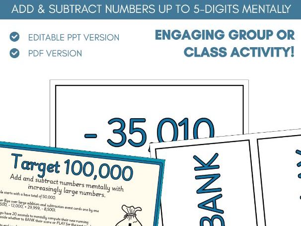 Add & Subtract Numbers Mentally | Team Group Card Activity | Four Operations